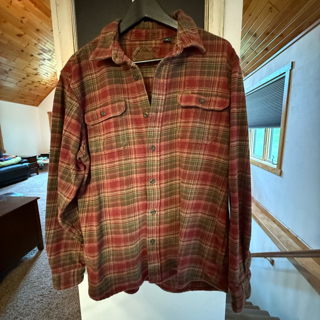 Orvis Plaid Men's Flanne In Red, Brown And Green Plaid - Men's Size Large